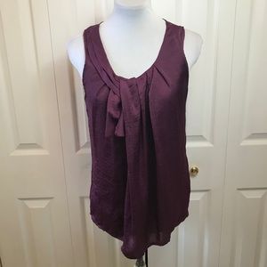 Adiva Silky Plum Side Bow Pleat Sleeveless Blouse